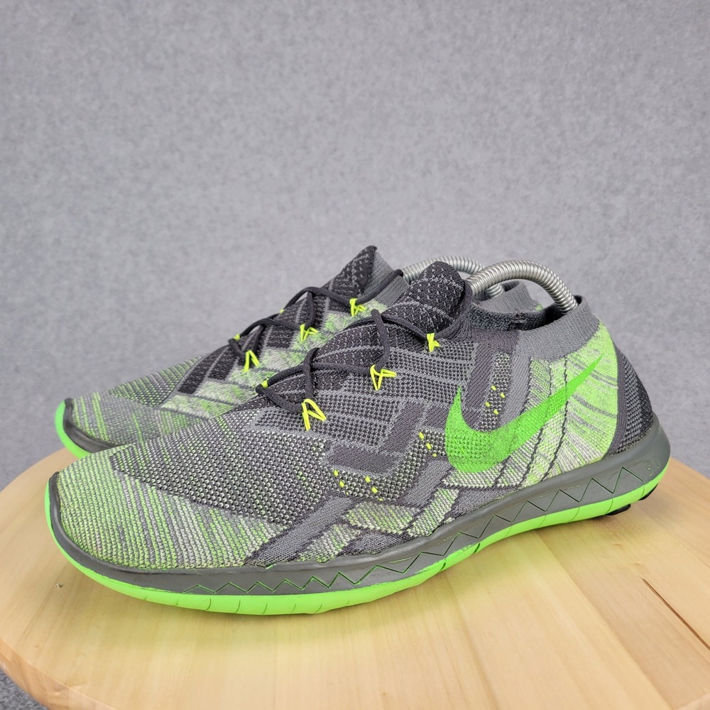 Nike Free 3.0 Flyknit Men Gray Electric Green Running Shoes 718418-002 Size 10.5